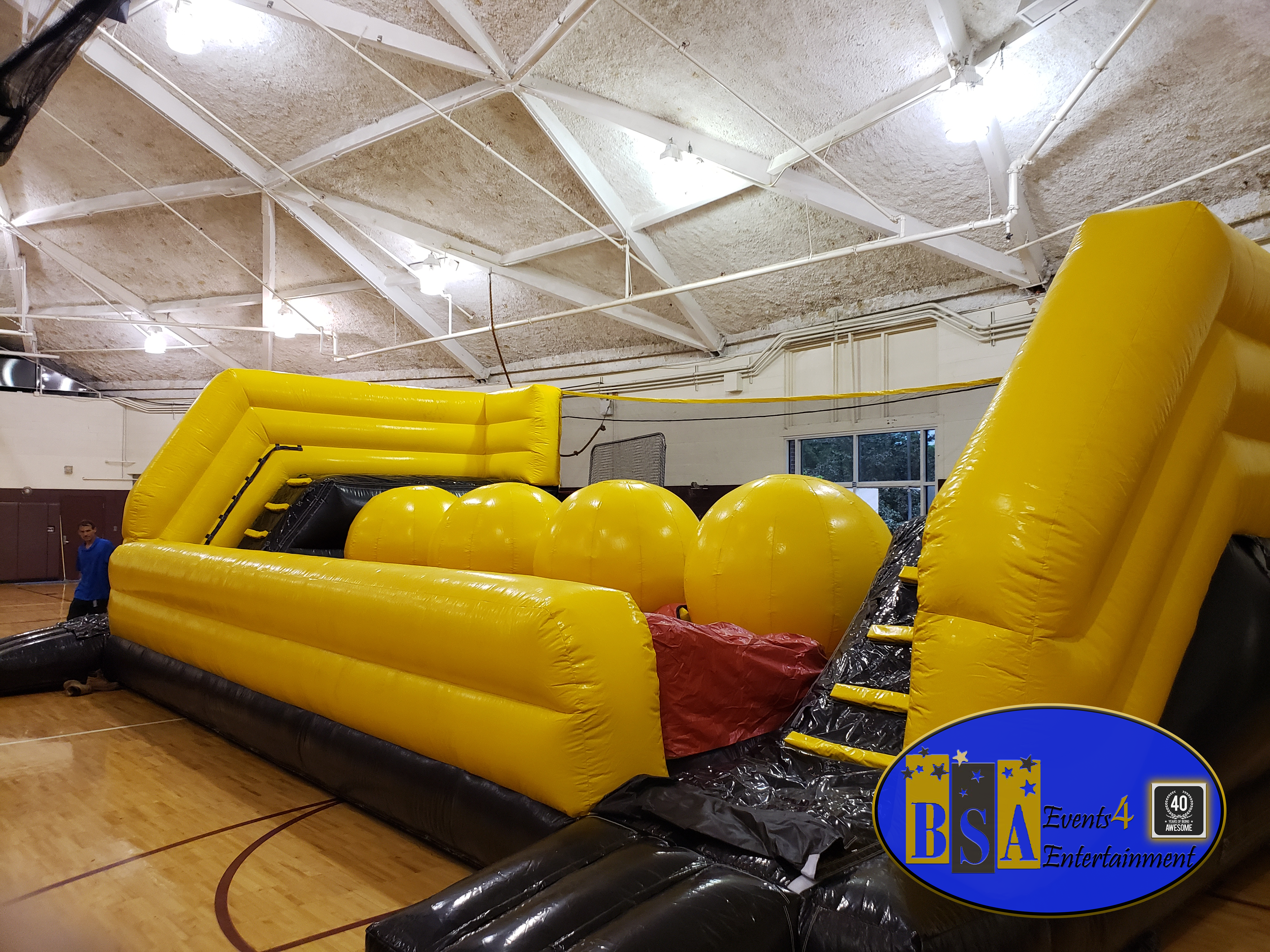 obstacle course rentals, Big baller, leaps and bounds, joust, wrecking ball, bungee run, bouncy boxing